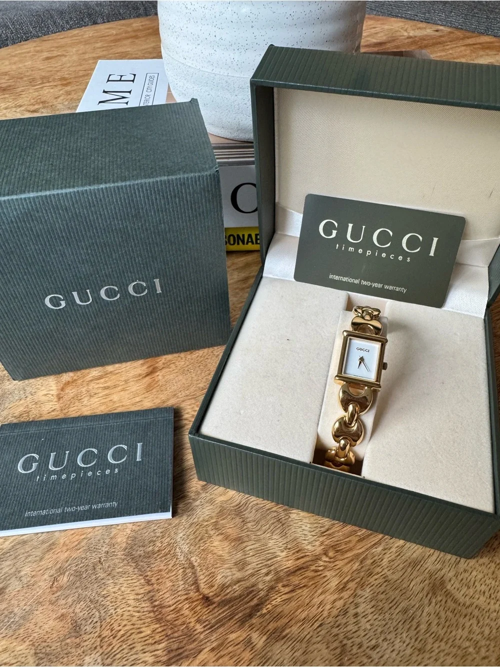 Vintage Gucci 1800L Gold-Tone Quartz Watch with Original Box & Papers